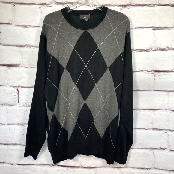 Dockers Argyle Pattern Black and Gray Sweater XXL Long Sleeve Luxuriously Soft - Picture 1 of 6